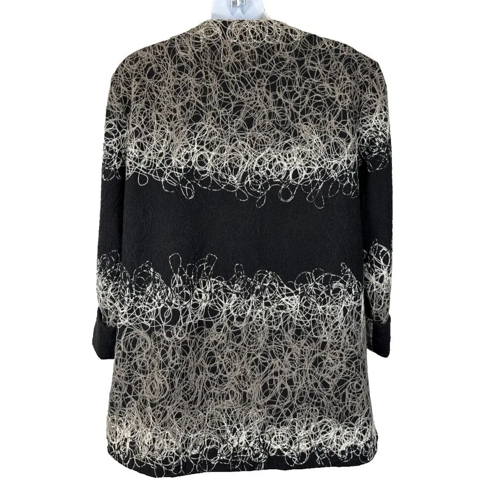 Ali Miles Art to Wear Jacket S Black Ivory Grey Statement Button Collarless